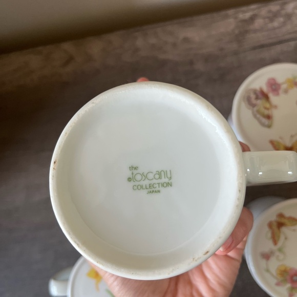 Toscany Collection Japan Butterfly & Floral Vintage Cup with lid Set of 4 - Picture 7 of 11